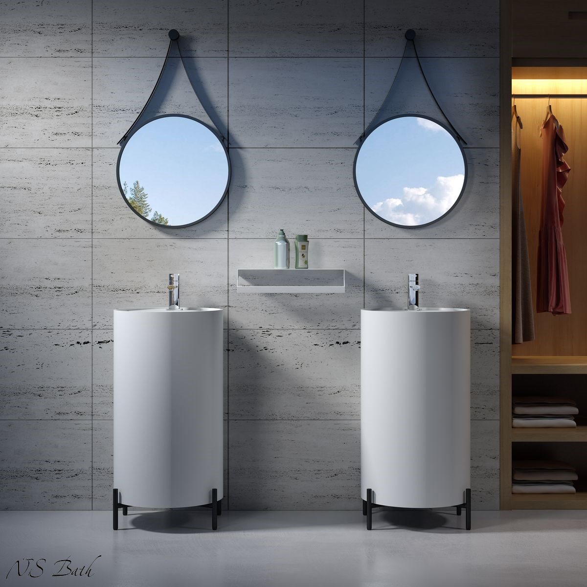 

Раковина из искусственного камня NSBath NSF-46462G, глянцевая, с металлической подставкой, Белый