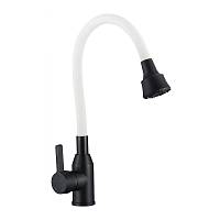 Смеситель для кухни с гибким изливом и режимом душ Fmark FS8266H-02, черный/белый