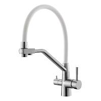 Смеситель для кухни с гибким изливом и подключением фильтра Esko Kitchen K25 W, сатин/белый