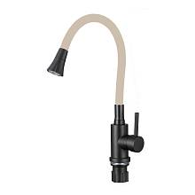 Смеситель для кухни с гибким изливом и режимом душ Fmark FS8299H-12, черный/бежевый