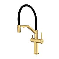Смеситель Raglo R20.62.03 для кухни с подключением к фильтру съёмный гибкий излив  с магнитным фиксатором, сатин золотой