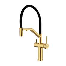 Смеситель Raglo R20.62.03 для кухни с подключением к фильтру съёмный гибкий излив с магнитным фиксатором, сатин золотой