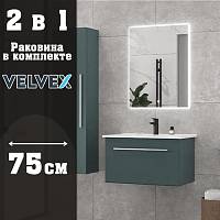 Тумба с раковиной подвесная Velvex Posse tp.POS.OSK.75.1Y верде/дуб золотой, 75 см