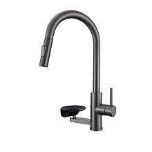 Смеситель для кухни с выдвижным изливом и мойкой стаканов Prohanss P45.49.09, графит