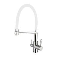 Смеситель для кухни с гибким изливом и подключением фильтра Esko Kitchen K26 W, сатин/белый