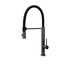 Смеситель для кухни с гибким изливом и режимом "душ" Knotlor SS-17/GM, вороненая сталь