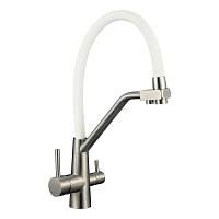 Смеситель для кухни с подключением фильтра воды Fmark FS0662-XL02, сатин/белый