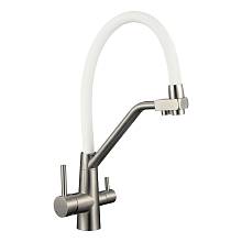 Смеситель для кухни с подключением фильтра воды Fmark FS0662-XL02, сатин/белый