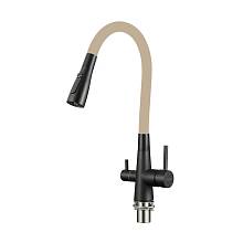 Смеситель для кухни с подключением фильтра воды Fmark FS1062-H12-3, черный/бежевый