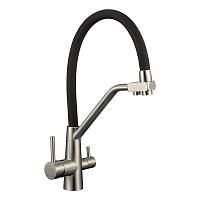 Смеситель для кухни с подключением фильтра воды Fmark FS0662-XL01, сатин/черный