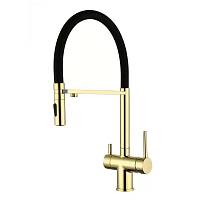 Смеситель для кухни с гибким изливом и подключением фильтра Grocenberg GB4096GO, золото