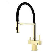 Смеситель для кухни с гибким изливом и подключением фильтра Grocenberg GB4098GO, золото