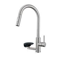 Смеситель для кухни с выдвижным изливом и мойкой стаканов Prohanss P45.49.05, сатин