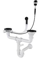 GRANFEST Сифон двойной 3 1/2" черный  п/авт с круглым переливом и отводом  арт. GF-