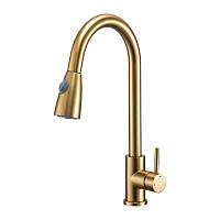 Смеситель для кухни с выдвижным изливом и режимом душ FRAP F60991-3, золотой сатин