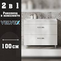 Тумба с раковиной напольная Velvex Orlando tn.ORL.CLA.100.2Y белый матовый, 100 см