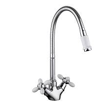 Смеситель для кухни с гибким изливом FRUD R43127-7, хром/белый