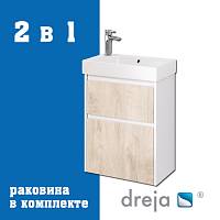 Тумба с раковиной подвесная Dreja Slim 55 см, белый/дуб кантри