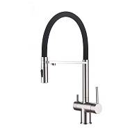 Смеситель для кухни с гибким изливом и подключением фильтра Grocenberg GB4096NK, никель