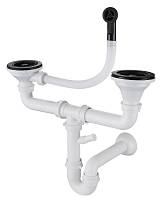 GRANFEST Сифон двойной 3 1/2" черный  с круглым переливом и отводом  арт. GF-