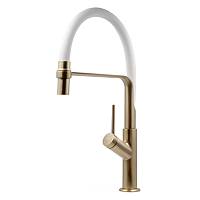 Смеситель для кухни с гибким изливом Esko Kitchen K50GW, золотой сатин/белый